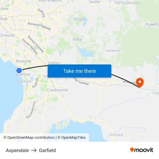 Aspendale to Garfield map
