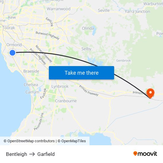 Bentleigh to Garfield map