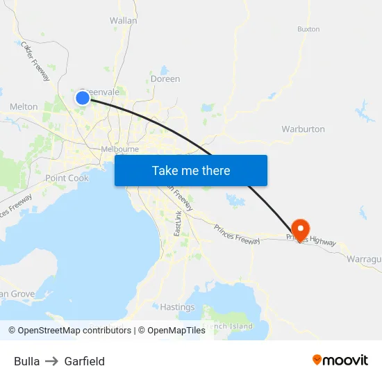 Bulla to Garfield map