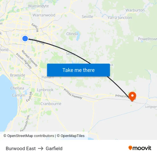 Burwood East to Garfield map