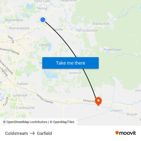 Coldstream to Garfield map