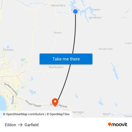 Eildon to Garfield map