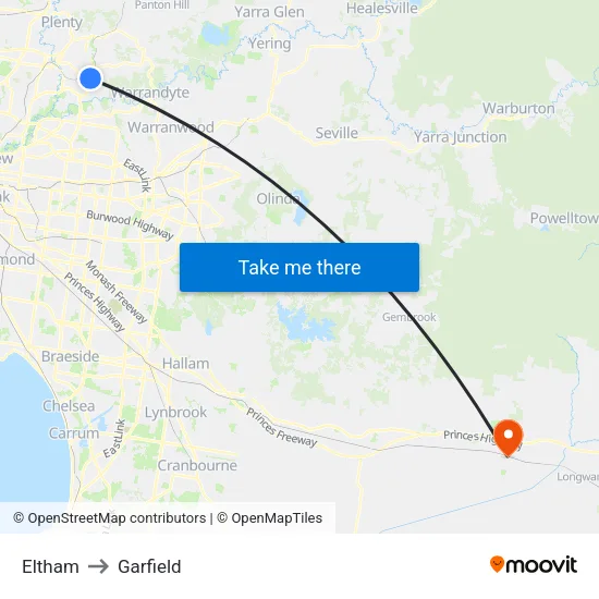 Eltham to Garfield map