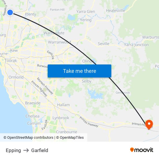 Epping to Garfield map