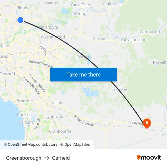 Greensborough to Garfield map