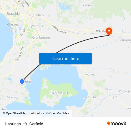 Hastings to Garfield map