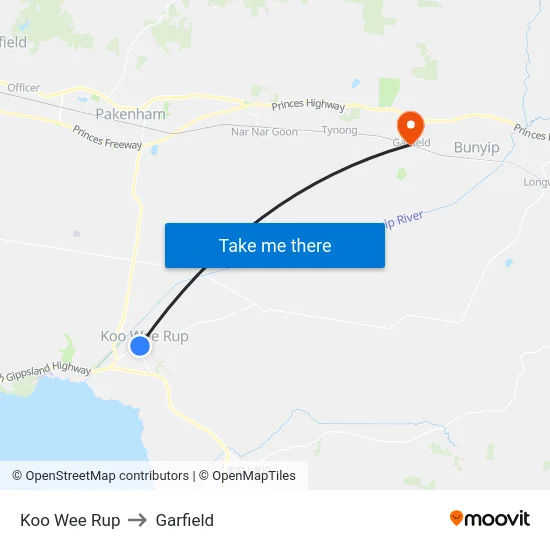Koo Wee Rup to Garfield map
