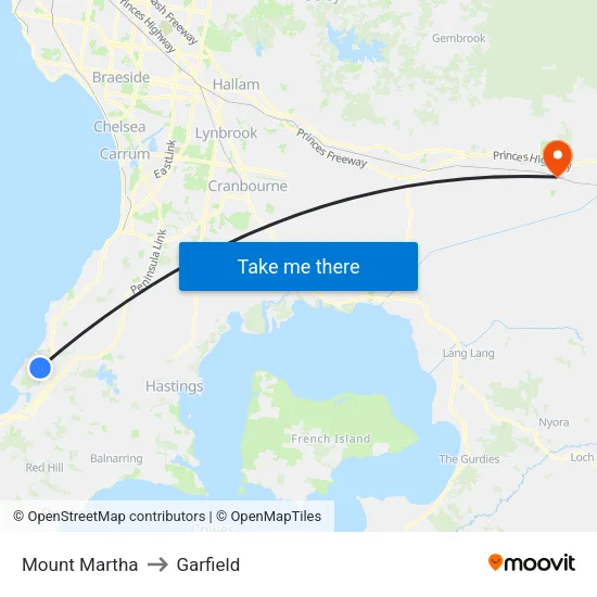 Mount Martha to Garfield map