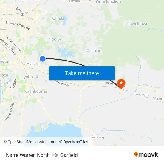 Narre Warren North to Garfield map