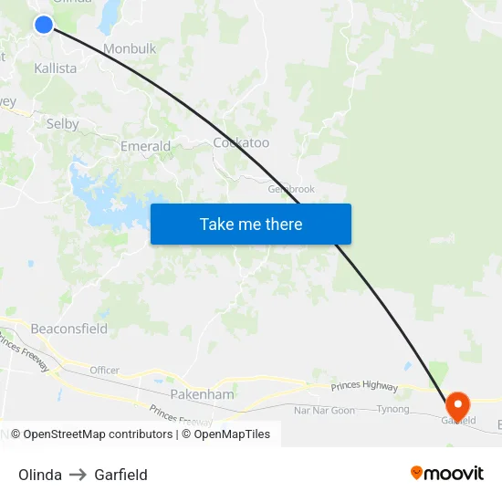 Olinda to Garfield map