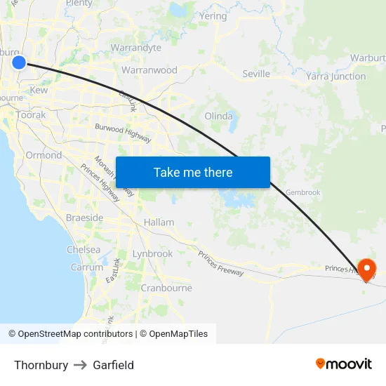 Thornbury to Garfield map