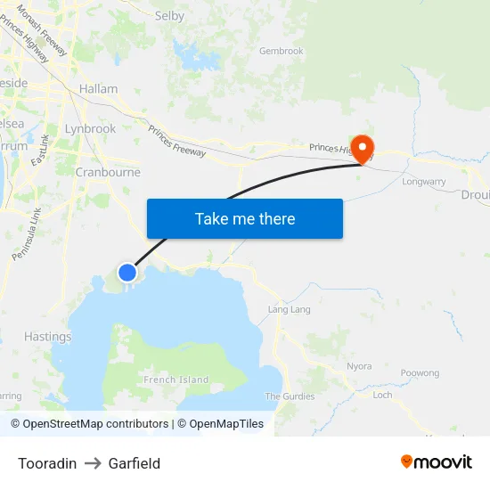 Tooradin to Garfield map