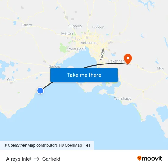 Aireys Inlet to Garfield map