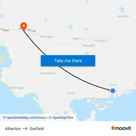 Alberton to Garfield map