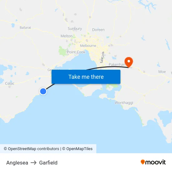 Anglesea to Garfield map