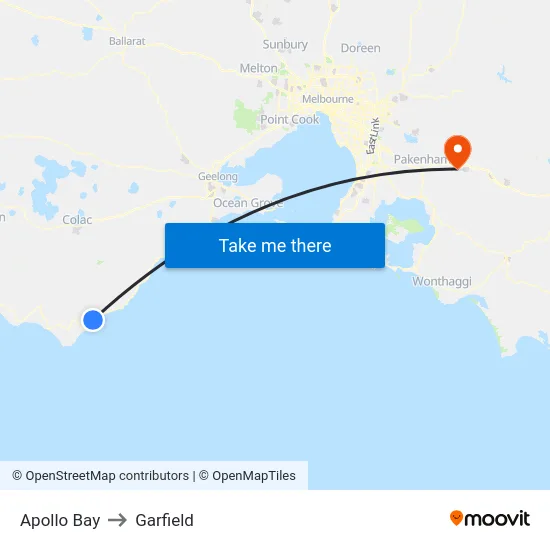 Apollo Bay to Garfield map