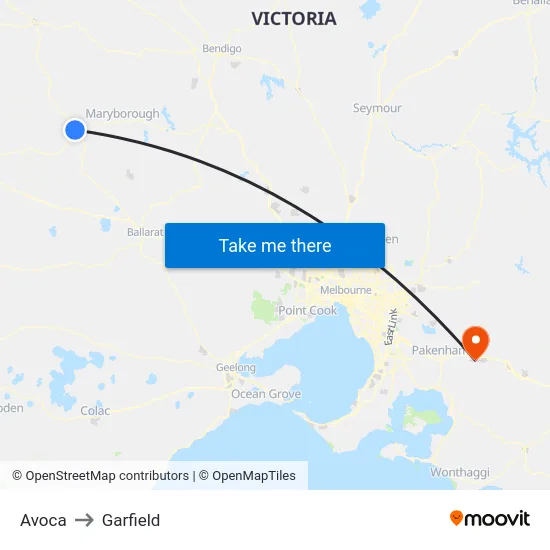 Avoca to Garfield map
