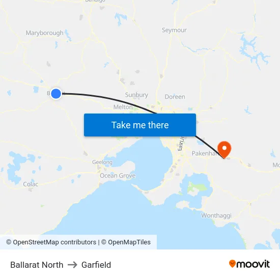 Ballarat North to Garfield map