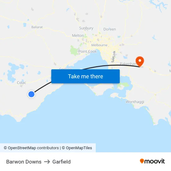 Barwon Downs to Garfield map