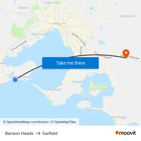 Barwon Heads to Garfield map