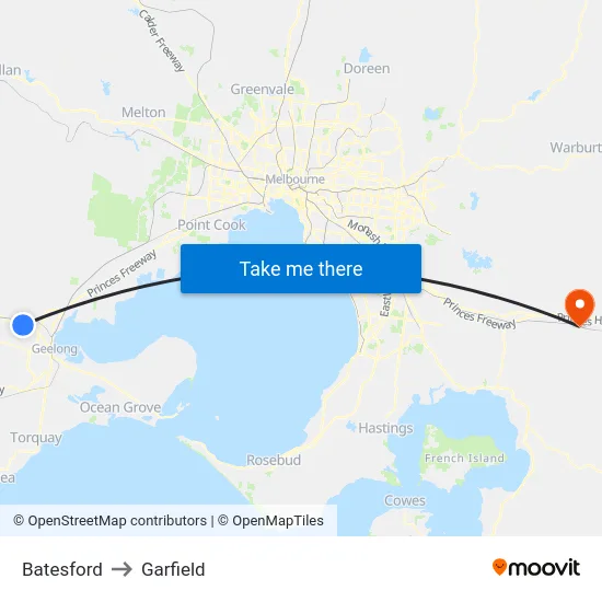 Batesford to Garfield map
