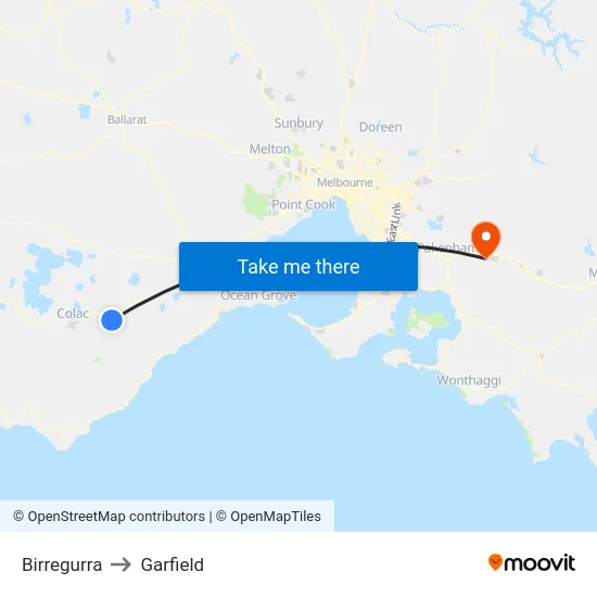 Birregurra to Garfield map