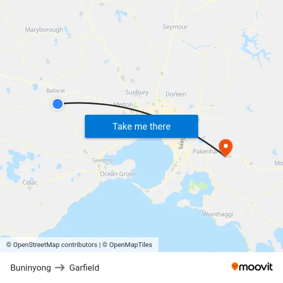 Buninyong to Garfield map