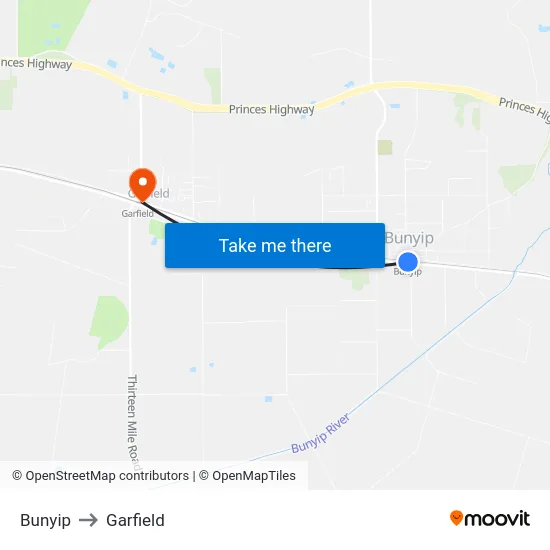 Bunyip to Garfield map