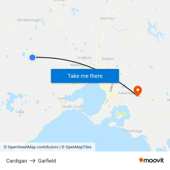 Cardigan to Garfield map