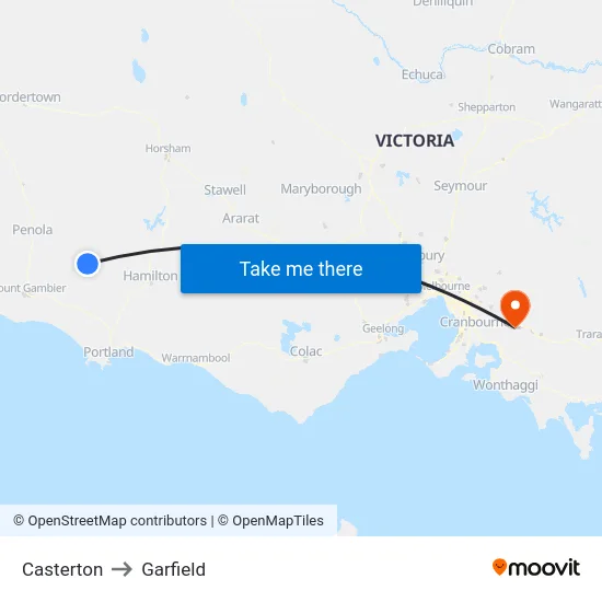 Casterton to Garfield map