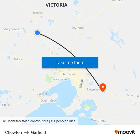 Chewton to Garfield map