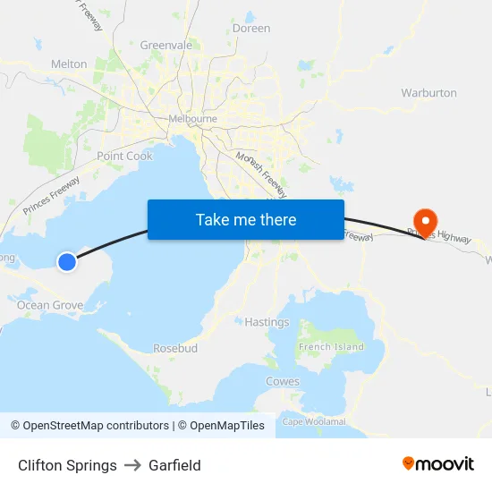 Clifton Springs to Garfield map