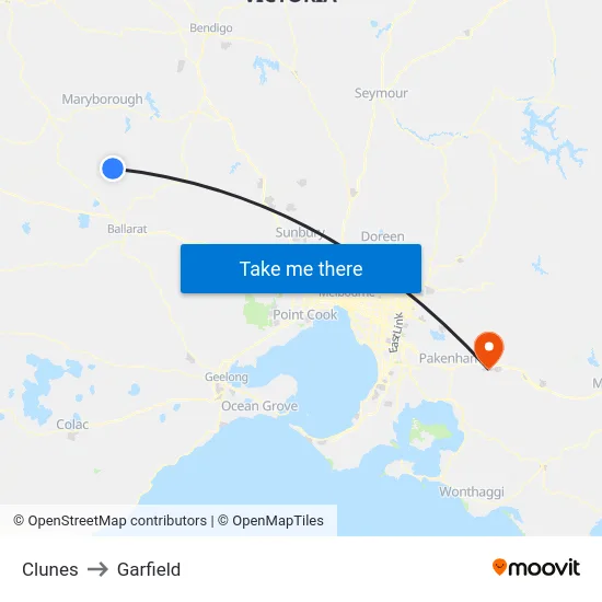 Clunes to Garfield map