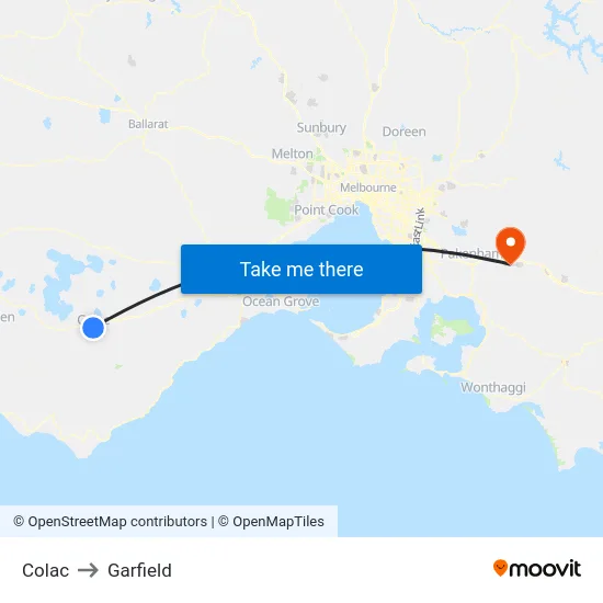 Colac to Garfield map
