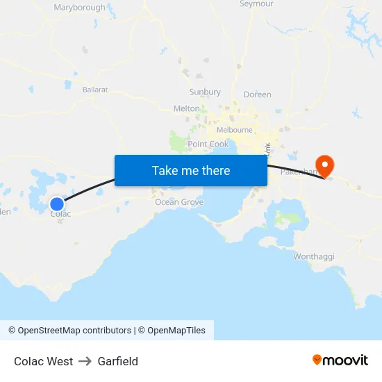 Colac West to Garfield map