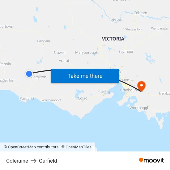 Coleraine to Garfield map