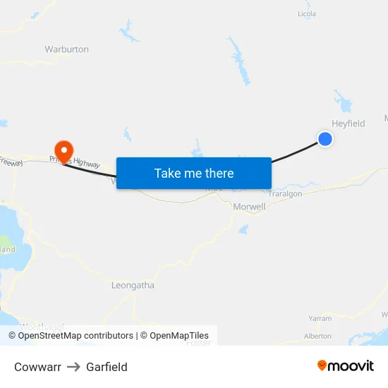 Cowwarr to Garfield map