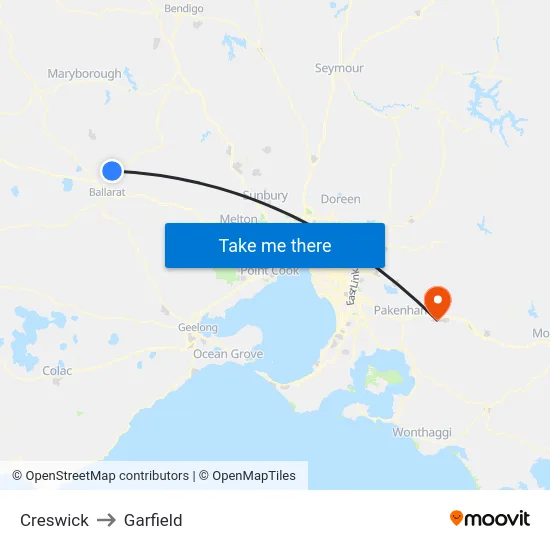 Creswick to Garfield map