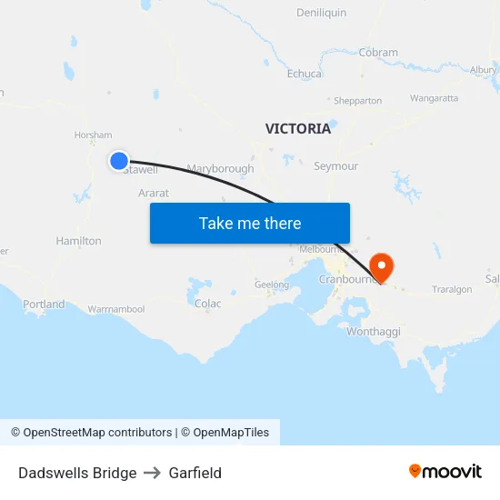 Dadswells Bridge to Garfield map