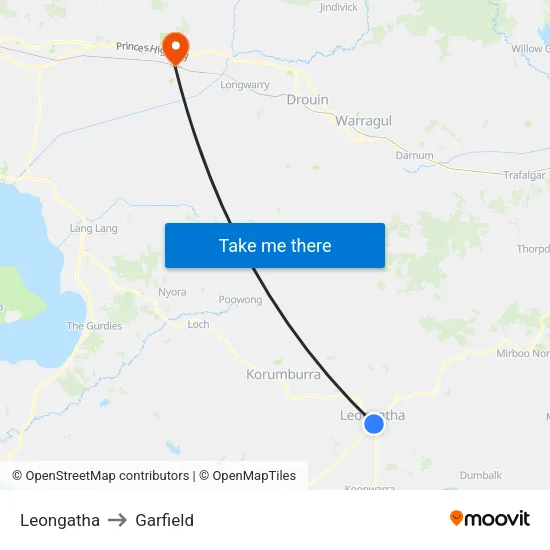Leongatha to Garfield map