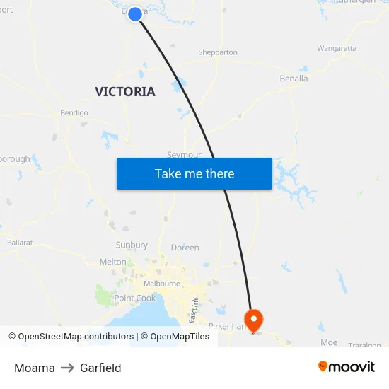 Moama to Garfield map