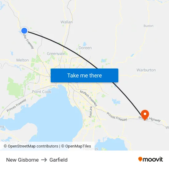 New Gisborne to Garfield map