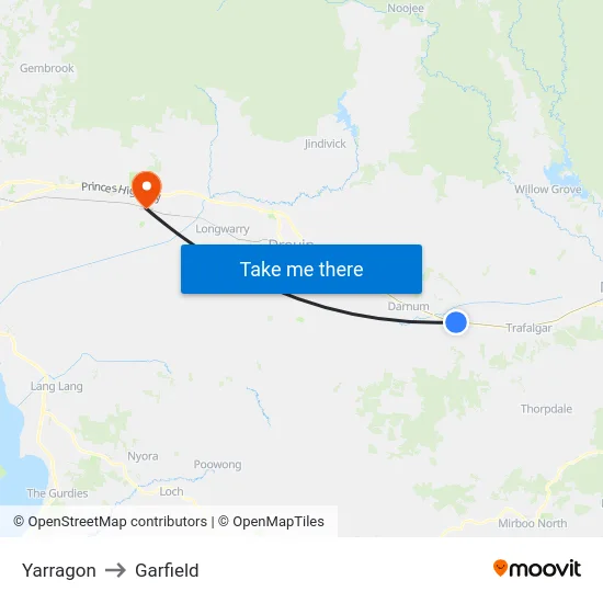 Yarragon to Garfield map