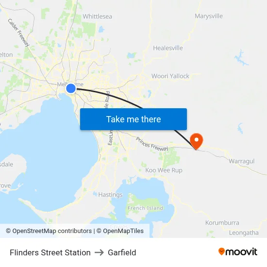 Flinders Street Station to Garfield map