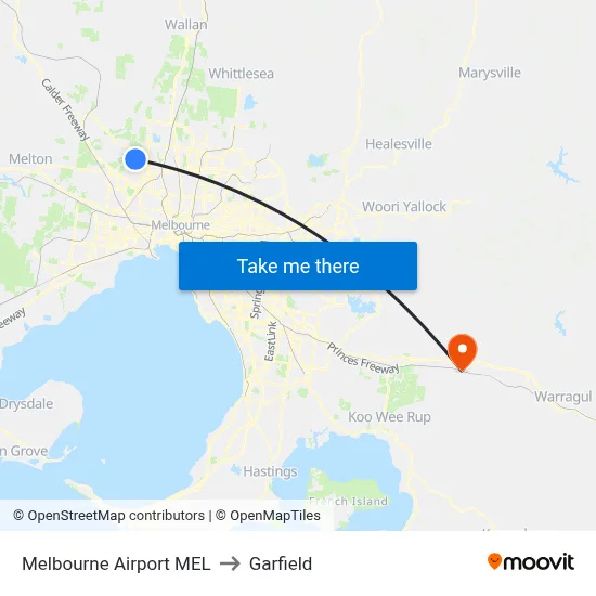Melbourne Airport MEL to Garfield map