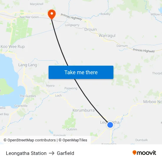 Leongatha Station to Garfield map