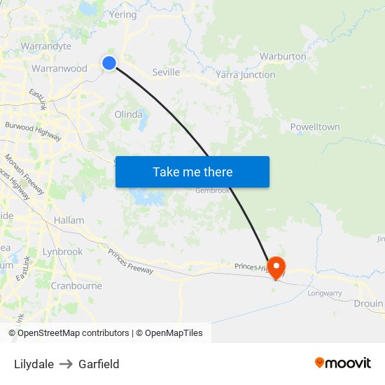 Lilydale to Garfield map