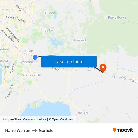 Narre Warren to Garfield map