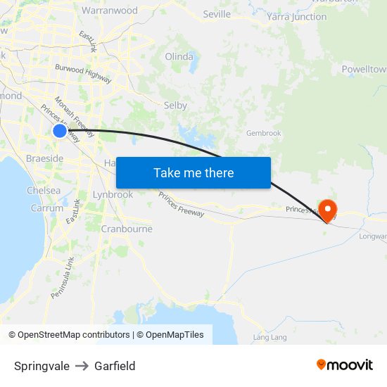 Springvale to Garfield map