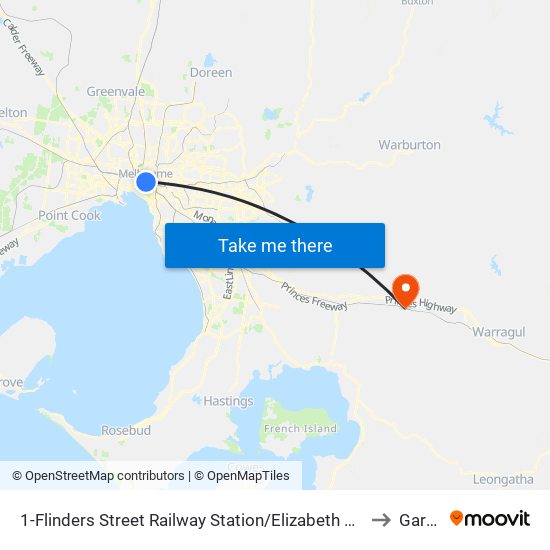 1-Flinders Street Railway Station/Elizabeth St (Melbourne City) to Garfield map